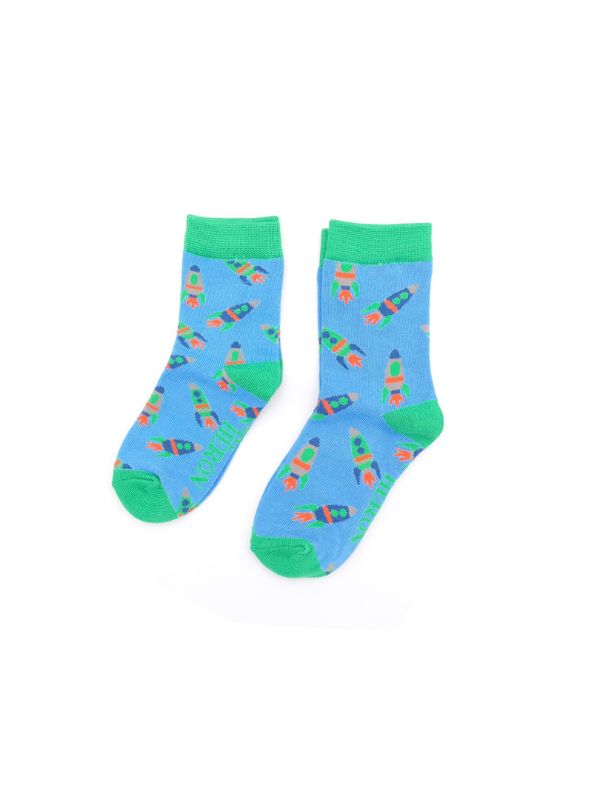  Boys Rockets Sky Blue Socks 4-6Y Best of British NBPT  Kids Socks Miss Sparrow London.