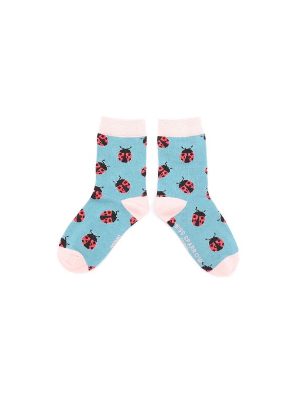  Girls Ladybirds Duck Egg 4-6Y Best of British NBPT  Kids Socks Miss Sparrow London.