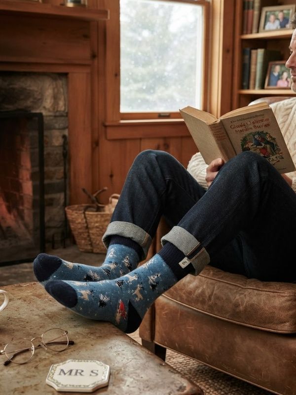 Mr Sparrow Wool Festive Foxes Denim Socks
