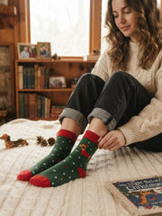 Mr Sparrow Wool Festive Sausage Dogs Dark Green Socks