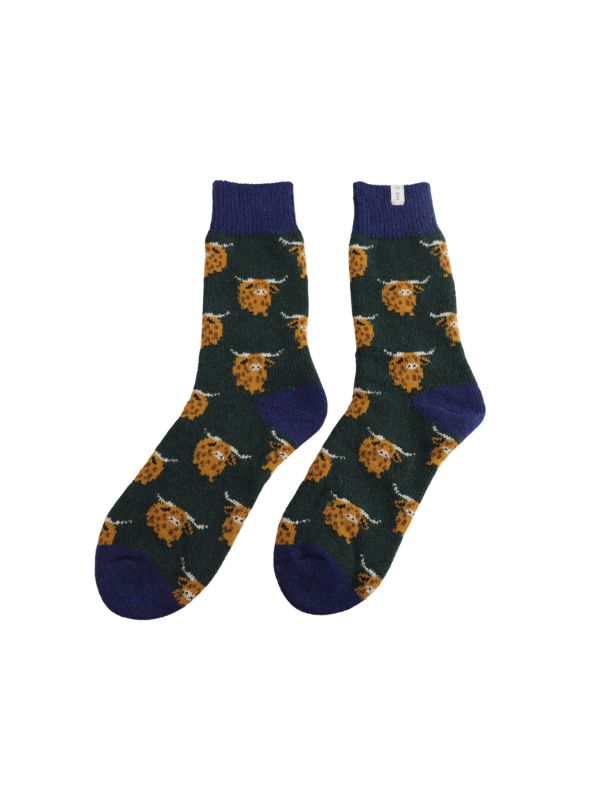  Mr Sparrow Wool Highland Herd Green Scoks Best of British NBPT  Socks Miss Sparrow London.