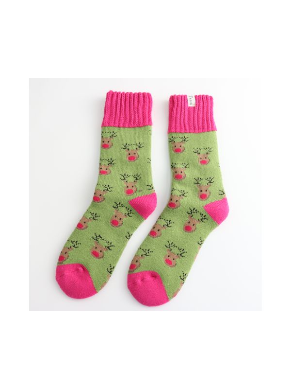  Winter Reindeer Green Socks Best of British NBPT  Socks Miss Sparrow London.