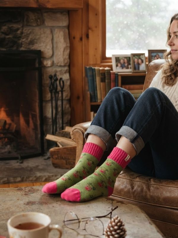 Winter Reindeer Green Socks