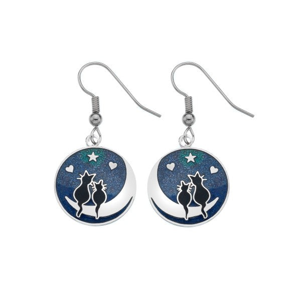 Sea Gems Black Cats on The Moon Earrings