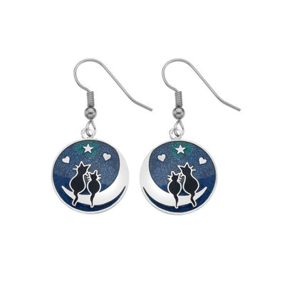 Sea Gems Black Cats on The Moon Earrings