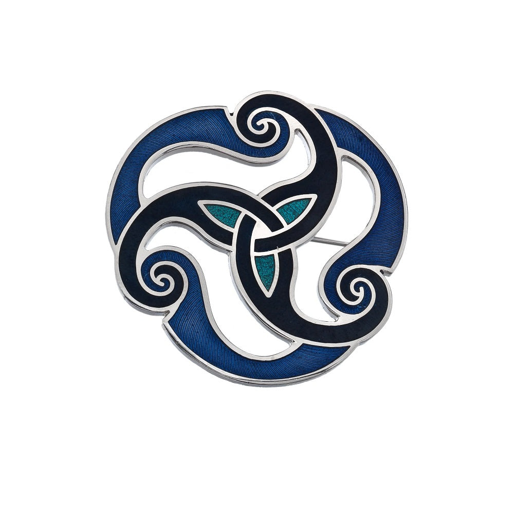 Sea Gems Celtic Triskele Enamel Blue Brooch