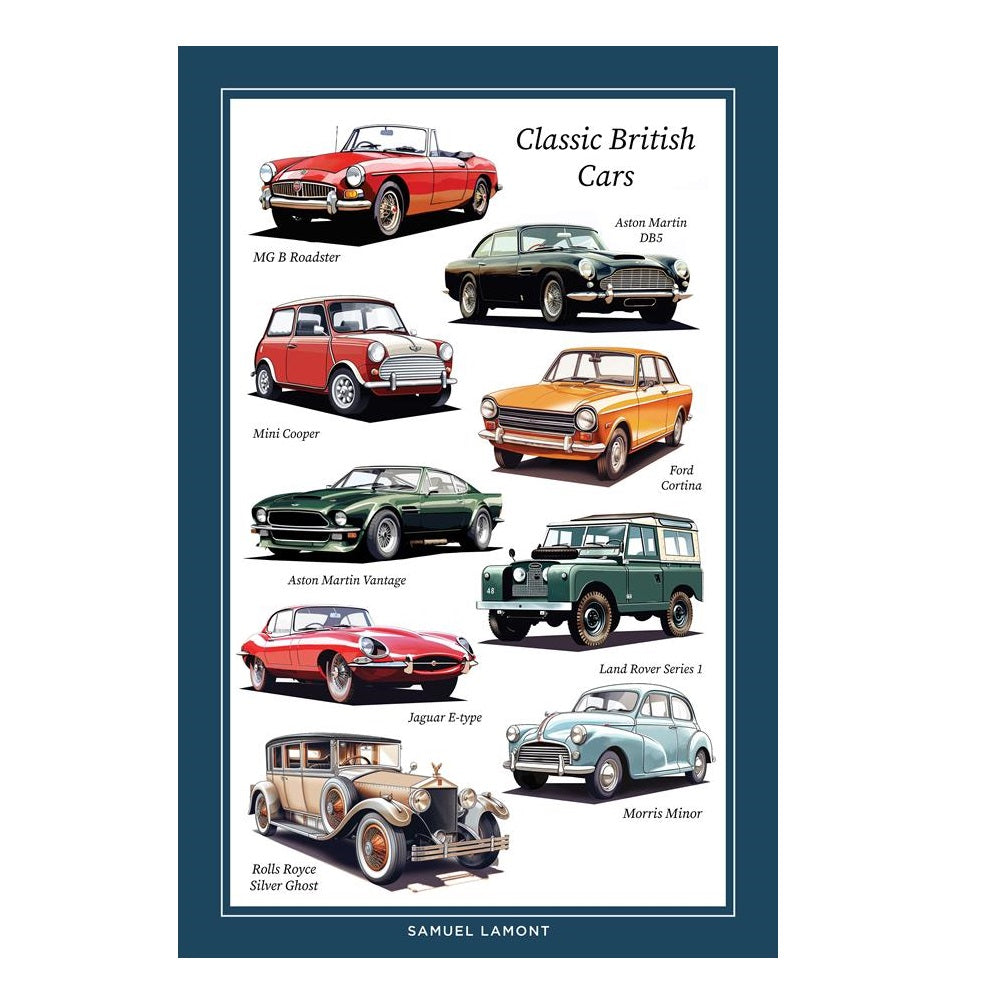 Samuel Lamont Classic British Cars Cotton Tea Towel