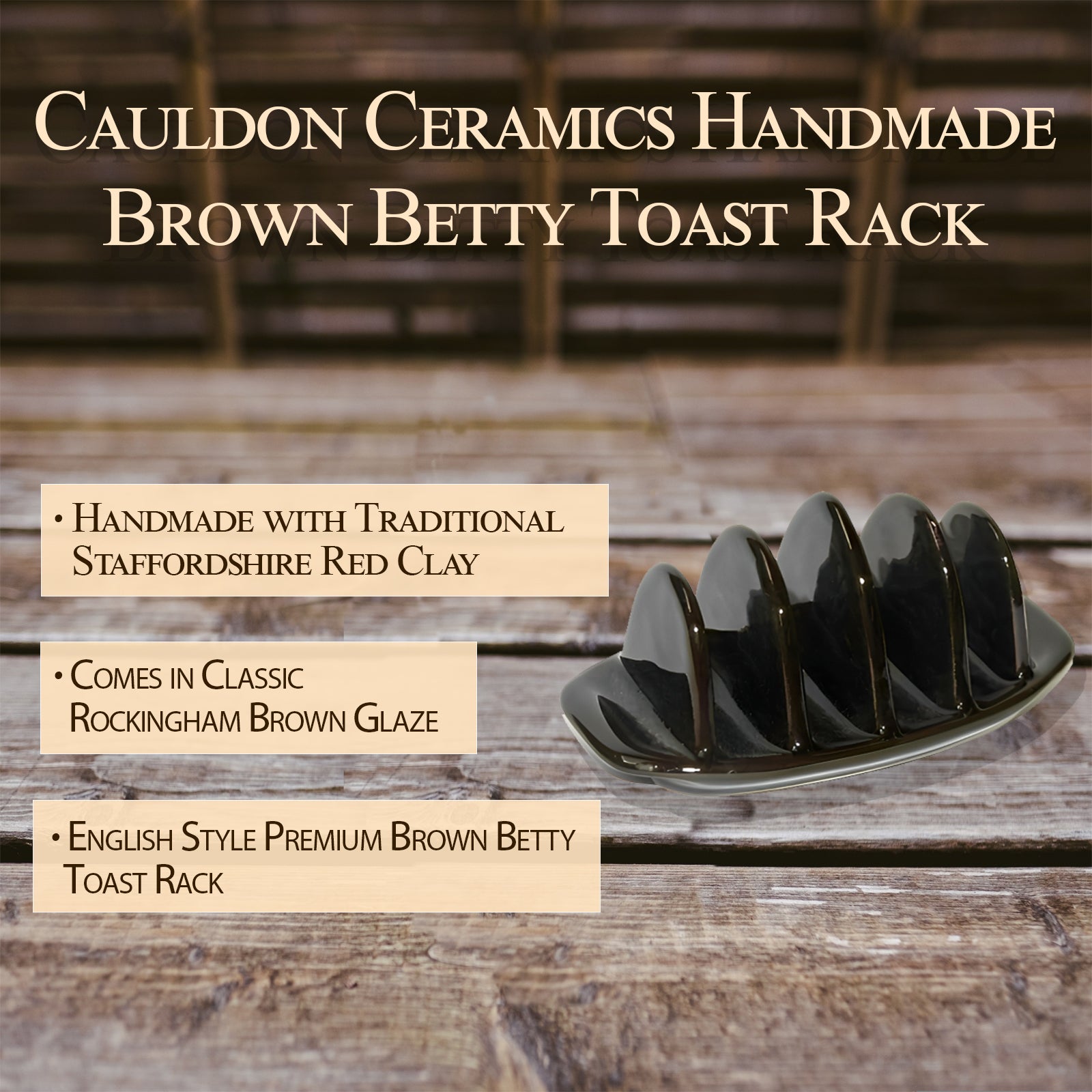 Cauldon Ceramics Hand Made Brown Betty Toast Rack in Traditional Rockingham Brown Glaze