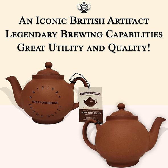 Cauldon Ceramics Classic Terracotta Teapot | Traditional Handmade 2 Cup Terracotta Teapot with Logo | Made with Staffordshire Red Clay | Authentic, Made in England Teapot | 20 fl oz