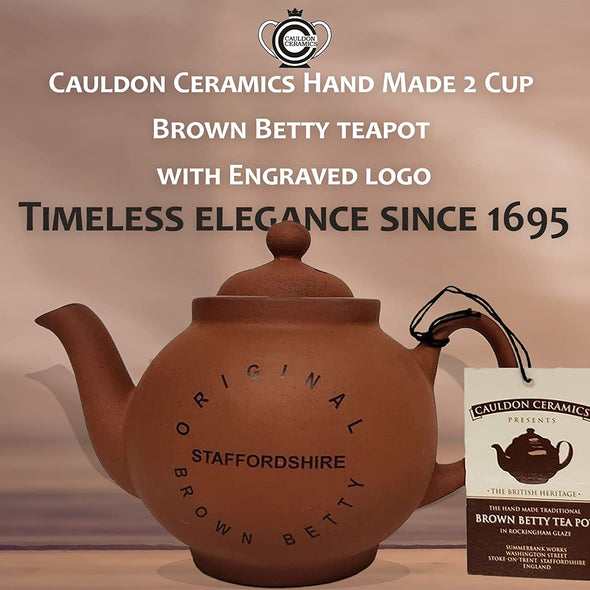 Cauldon Ceramics Classic Terracotta Teapot | Traditional Handmade 2 Cup Terracotta Teapot with Logo | Made with Staffordshire Red Clay | Authentic, Made in England Teapot | 20 fl oz