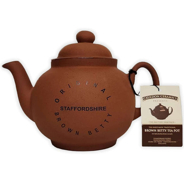 Cauldon Ceramics Classic Terracotta Teapot | Traditional Handmade 4 Cup Terracotta Teapot with Logo | Made with Staffordshire Red Clay | Authentic, Made in England Teapot | 36 fl oz