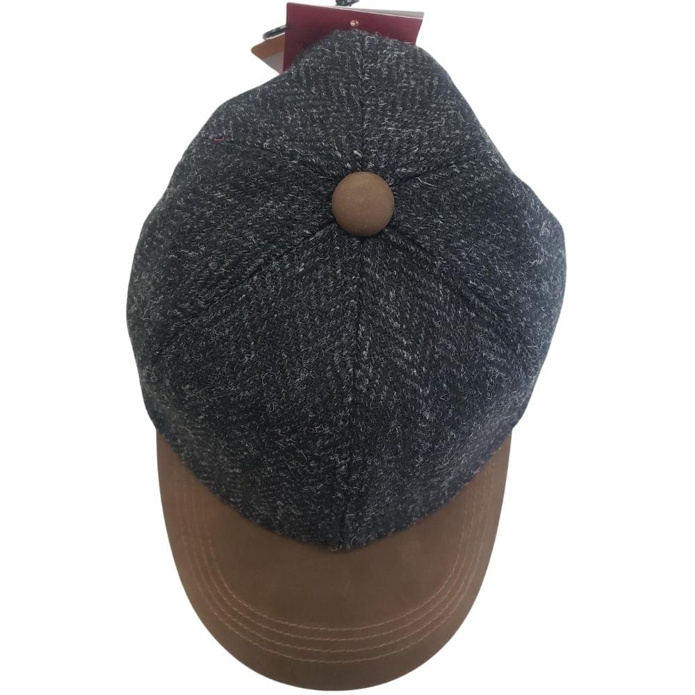 Tweedmill Harris Tweed Baseball Cap - Charcoal with Leather Peak