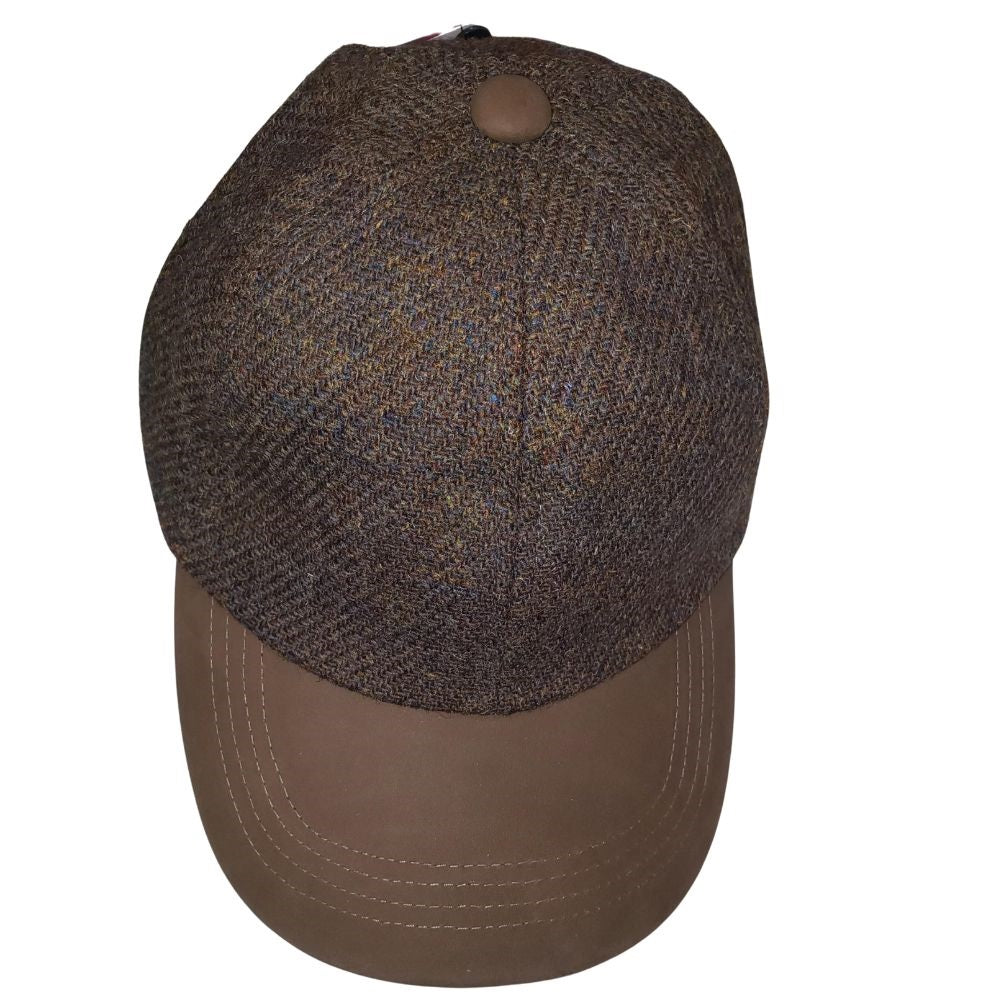 Tweedmill Harris Tweed Baseball Cap - Rustic Brown with Leather peak
