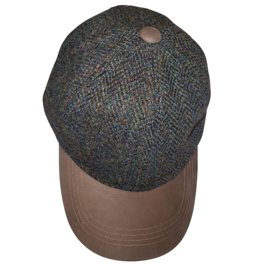 Tweedmill Harris Tweed Baseball Cap - Multicoloured Plain or Basket Weave Tweed with Leather Peak