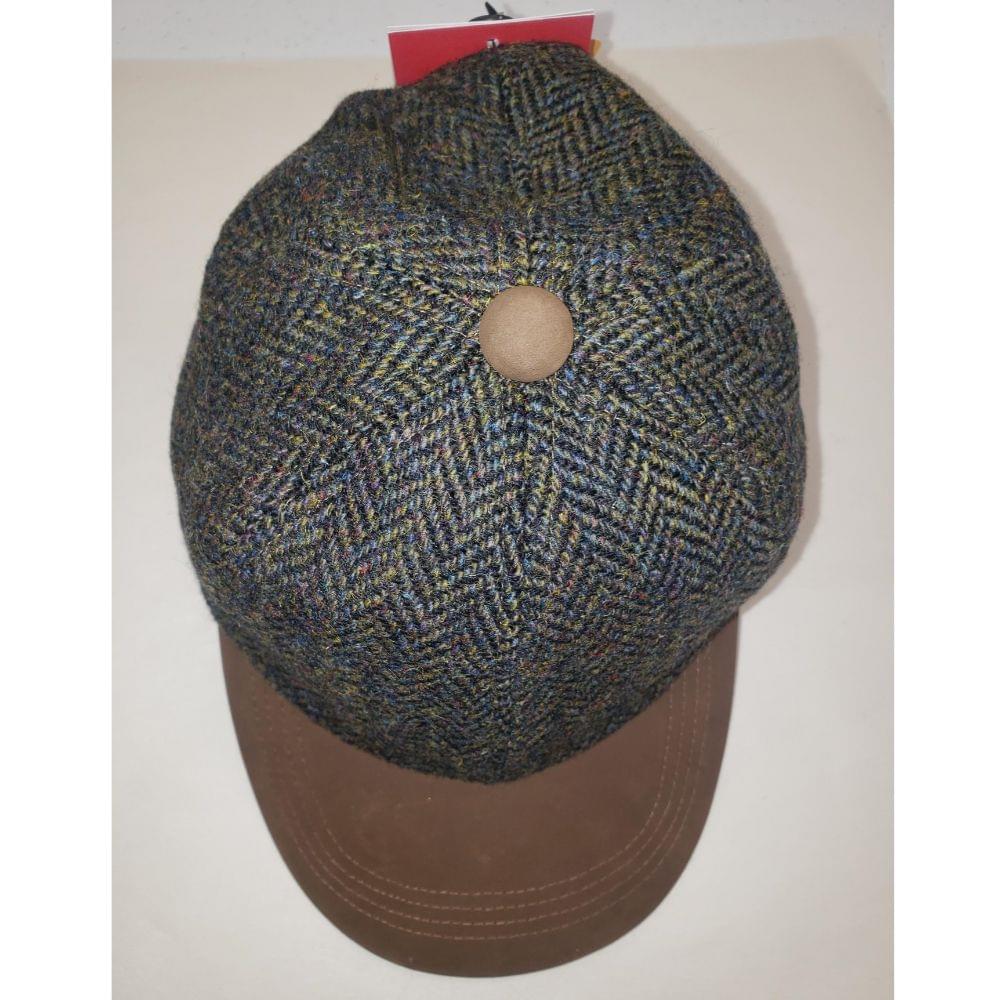 Tweedmill Harris Tweed Baseball Cap - Multicoloured Timeless V-shaped Weave with Leather Peak