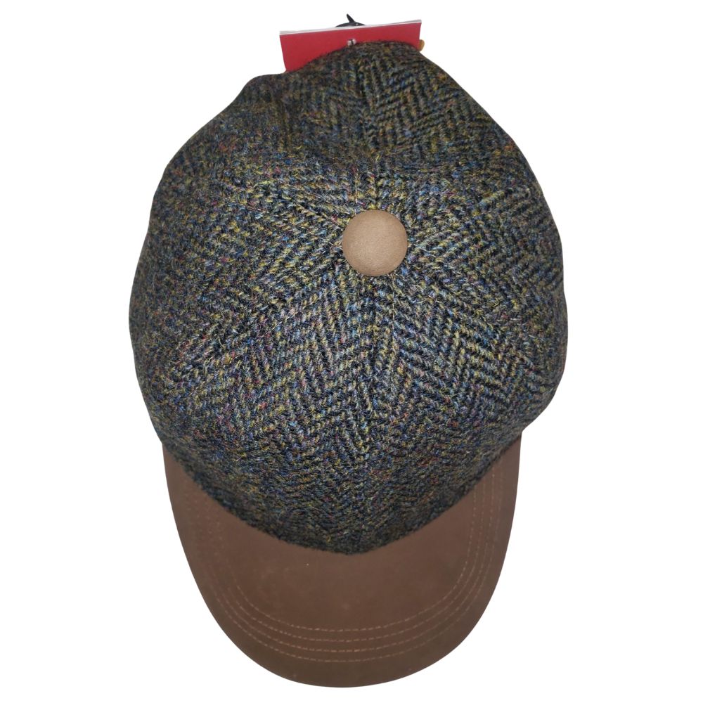 Tweedmill Harris Tweed Baseball Cap - Multicoloured Timeless V-shaped Weave with Leather Peak