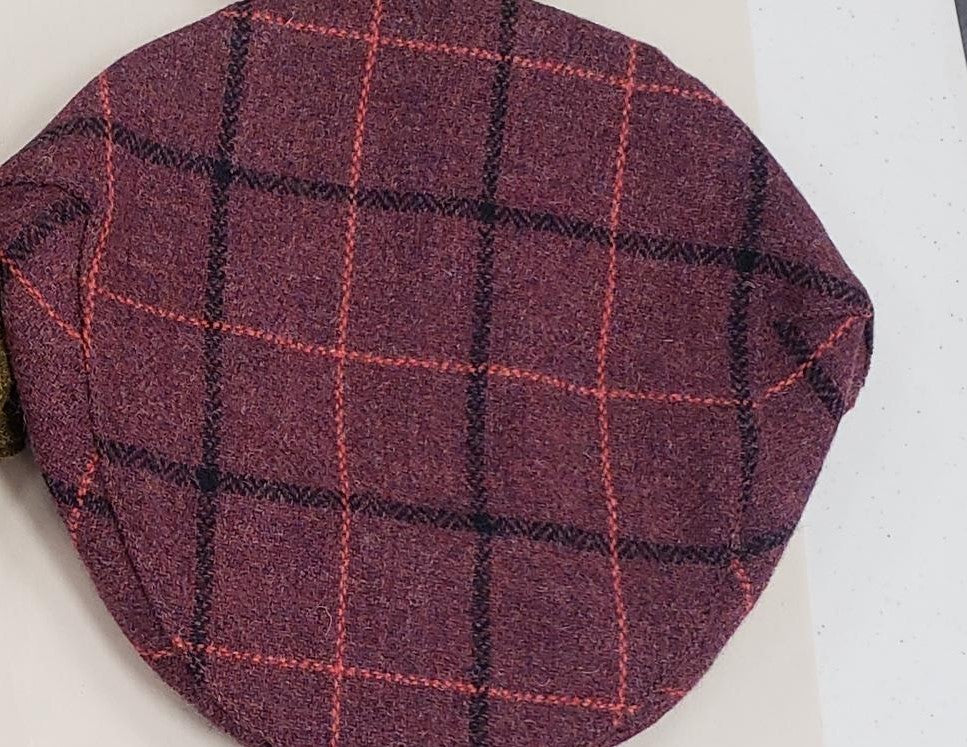 Tweedmill Tweed Flat Cap Grid Pattern In Burgundy with Black and Red Lines Size XL