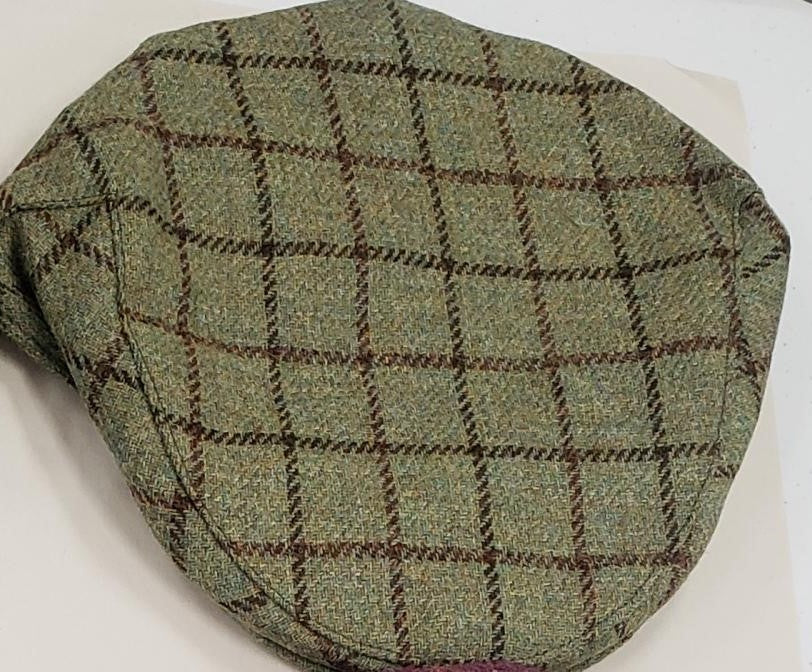 Tweedmill Tweed Flat Cap Check Tweed In Olive Green with Black and Brown Lines Size L