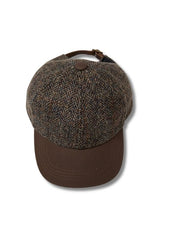 Tweedmill Harris Tweed Baseball Cap - Herringbone Brown, Charcoal Grey with Leather Peak