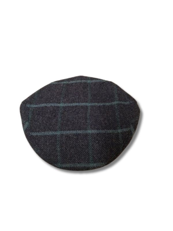 Tweedmill Tweed Flat Cap Dark Navyâ€‘Blue Tartan With Thin Green Overcheck Size L