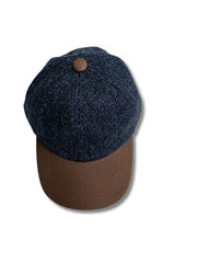 Tweedmill Harris Tweed Baseball Cap - Navy with Leather peak