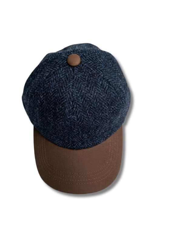 Tweedmill Harris Tweed Baseball Cap - Navy with Leather peak