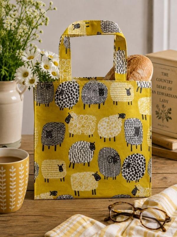 Ulster Weavers Small Biodegradable PVC Shopper Bags - Dotty Sheep (Yellow) Bag product image with Sheep