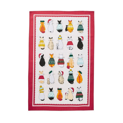 Ulster Weavers Recycled Cotton Tea Towel - Christmas Cats in Waiting (Red)
