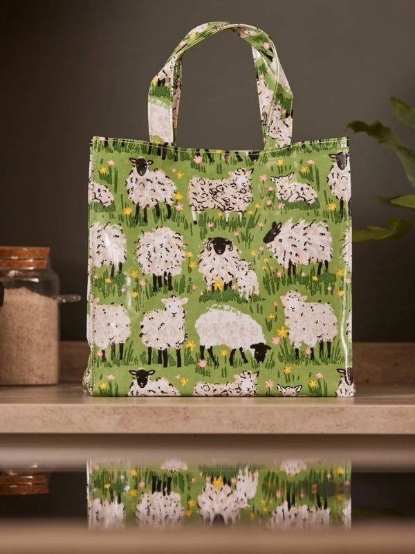 Ulster Weavers Small PVC Shopper Bag in Green - Woolly Sheep Bag product image with Sheep