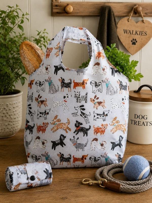 Ulster Weavers Polyester Packable Bag in Grey - Dog Days Bag product image with Dog