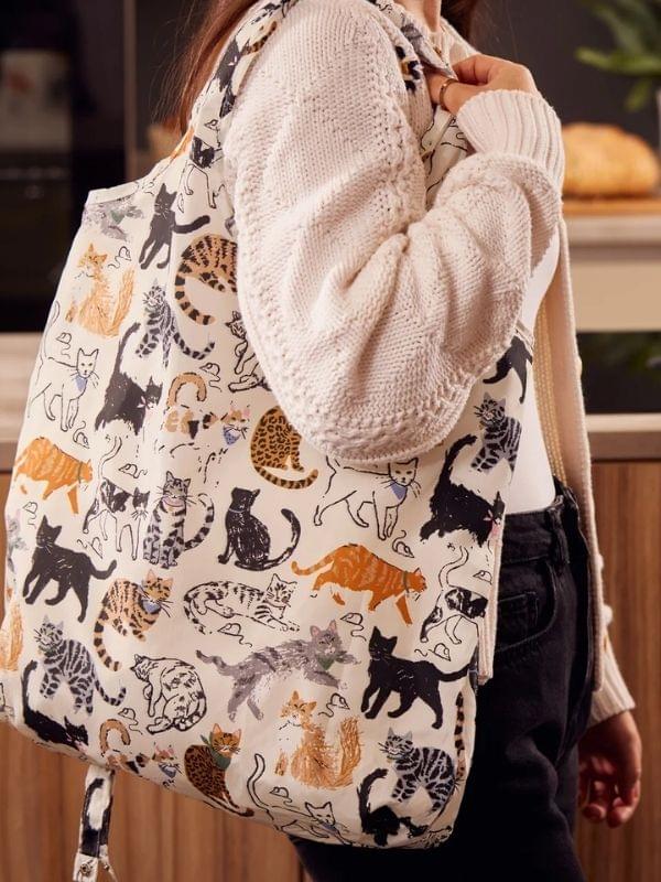 Ulster Weavers Polyester Packable Bag in Grey - Feline Friends Bag product image