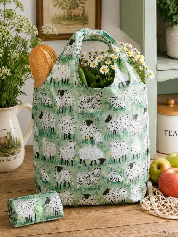 Ulster Weavers Polyester Packable Bag in Green - Woolly Sheep Bag product image with Sheep