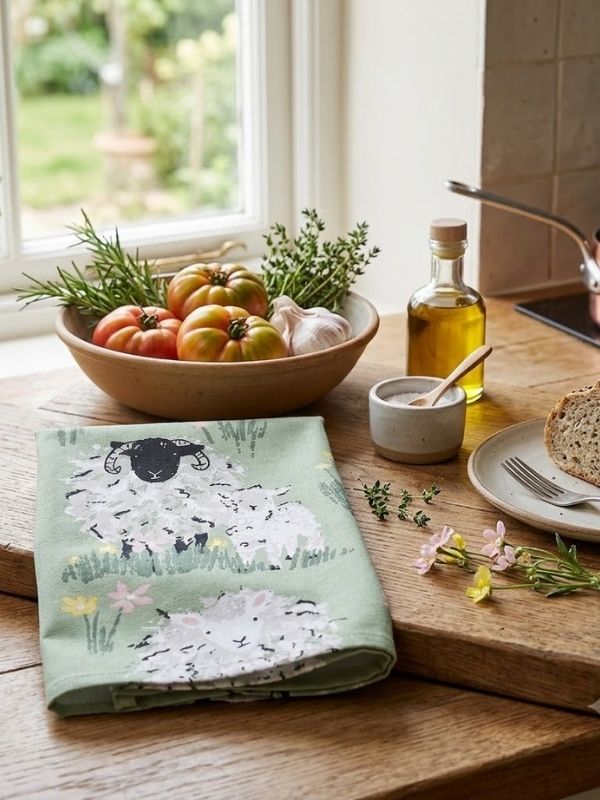 Ulster Weavers Cotton Tea Towel in Green - Woolly Sheep Best of British NBPT  Kitchenware.