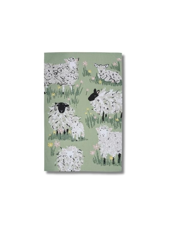 Ulster Weavers Cotton Tea Towel in Green - Woolly Sheep Tea Towel product image with Sheep