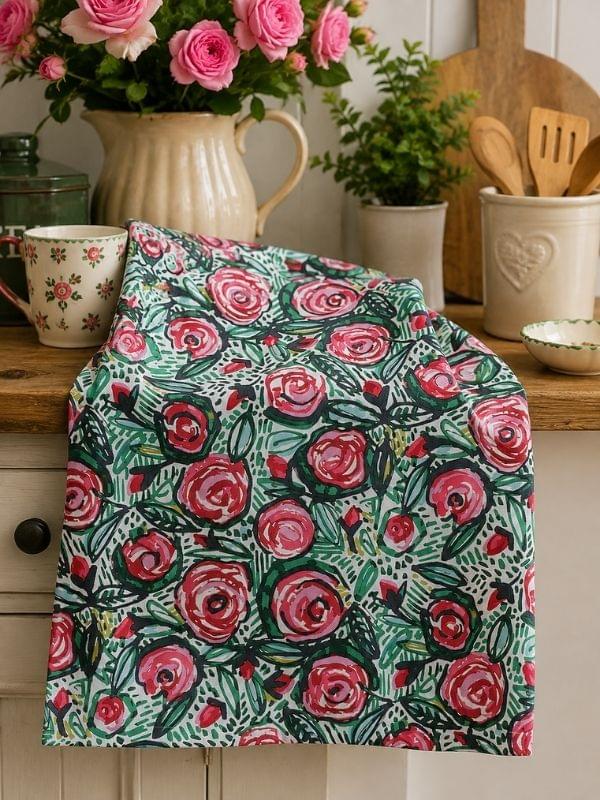 Ulster Weavers Cotton Tea Towel in Pink - Rose Garden Tea Towel product image