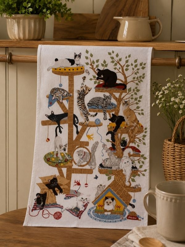 Ulster Weavers Cotton Tea Towel - Moggie Mahem (100% Cotton, Brown) Best of British NBPT  Kitchenware.