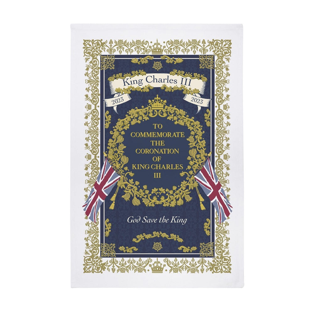 Ulster Weavers Regal 100% Cotton Tea Towel - King Charles III Coronation in Navy Blue