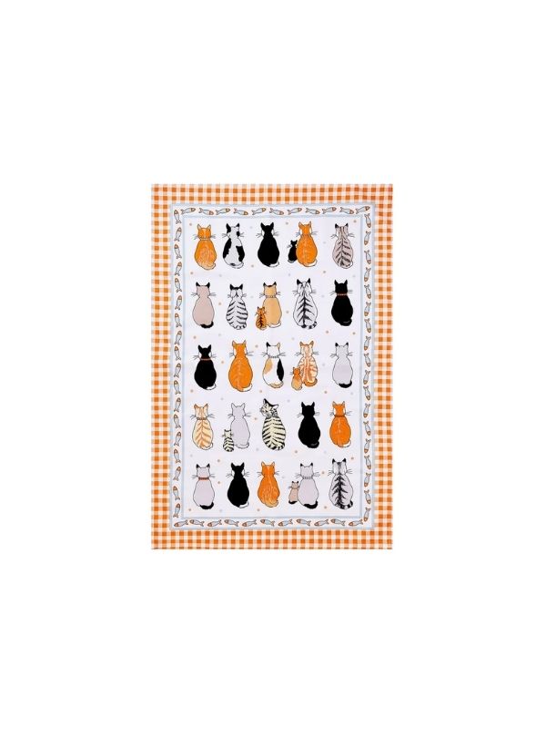  Ulster Weavers Cotton Tea Towel Cats In Waiting (Orange Check Border) Best of British NBPT  Shopper Bags Ulster Weavers.