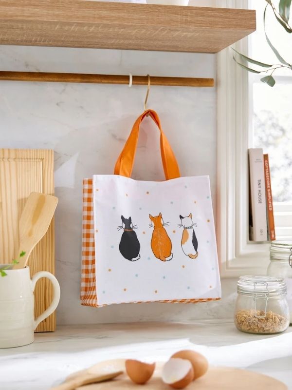 Ulster Weavers Small Biodegradable PVC Shopper Bags - Cats in Waiting (Orange)