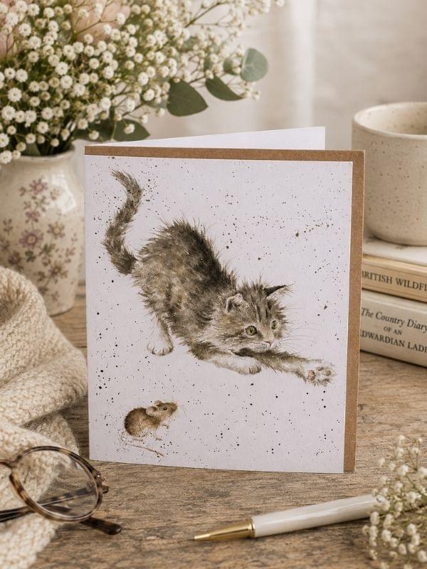 Wrendale Designs Greeting Card - Cat and Mouse Card product image with Cat