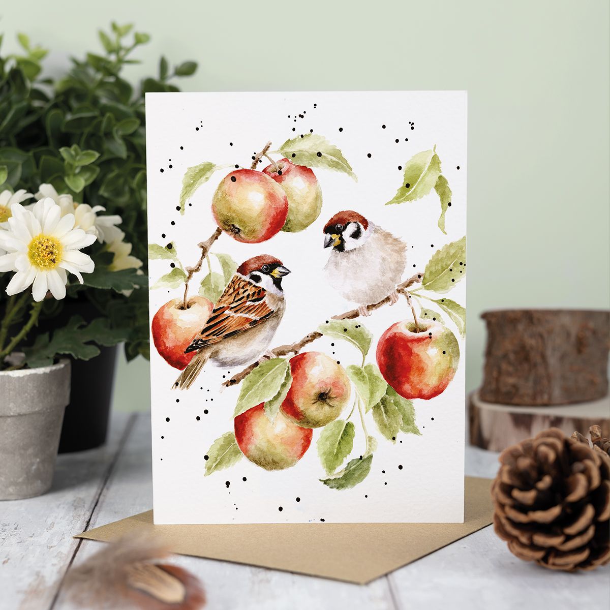 Wrendale Designs 'The Apple Tree' Sparrow Greetings Card
