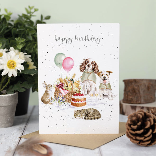 Wrendale Designs The Hoppy Picnic' Rabbit and Dog Birthday Card