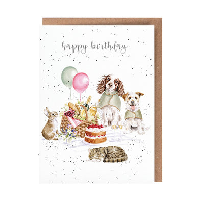 Wrendale Designs The Hoppy Picnic' Rabbit and Dog Birthday Card