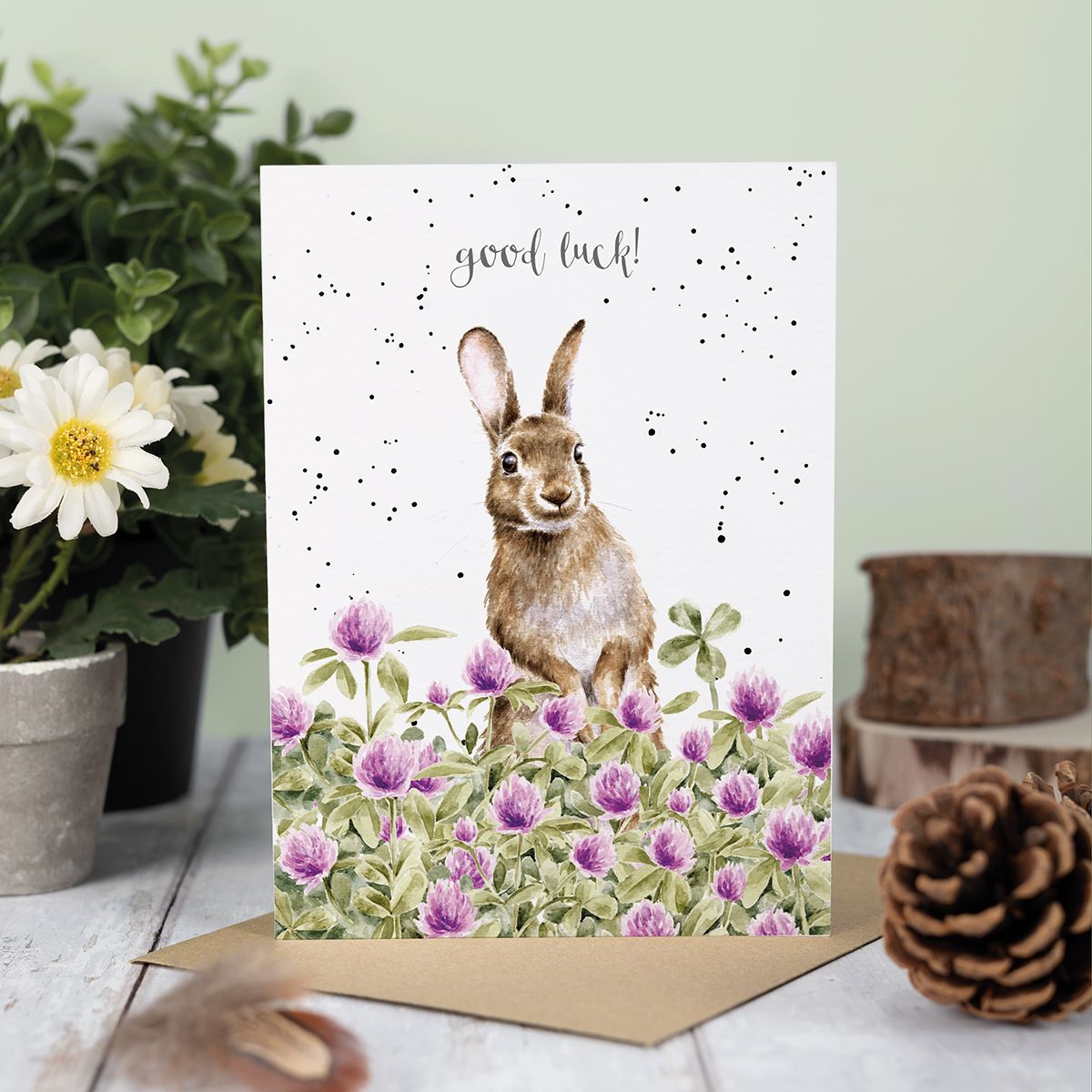 Wrendale Designs 'The Clover Patch' Rabbit Good Luck Card