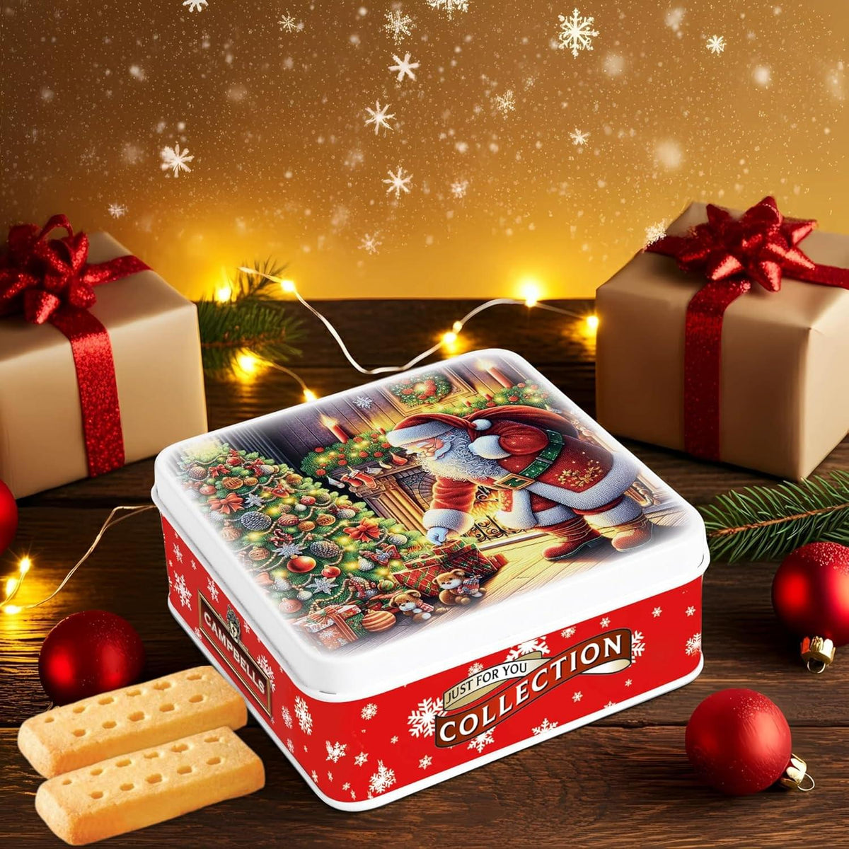  Campbells Shortbreads Santa & Christmas Tree Tin 90g Best of British NBPT  Shortbread Tins Campbells Shortbread.