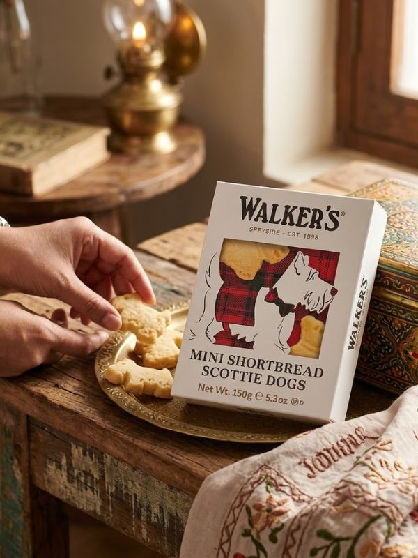 Walkers Shortbread Scottie Dog 3D Carton 5.3oz in a colorful sculpted festive carton.