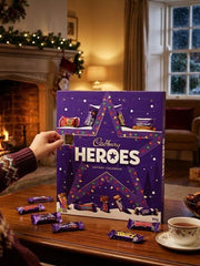 Cadbury Heroes Advent Calendar Chocolate 230g in a colorful festive countdown design.