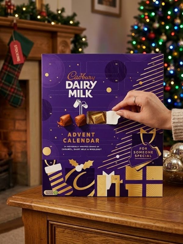 Cadbury Dairy Milk Mixed Chunk Advent Calendar 258g in a colorful festive countdown design.