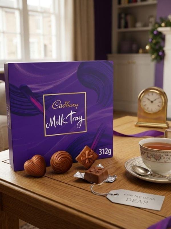Cadbury Milk Tray 312g in a glossy British gift box.