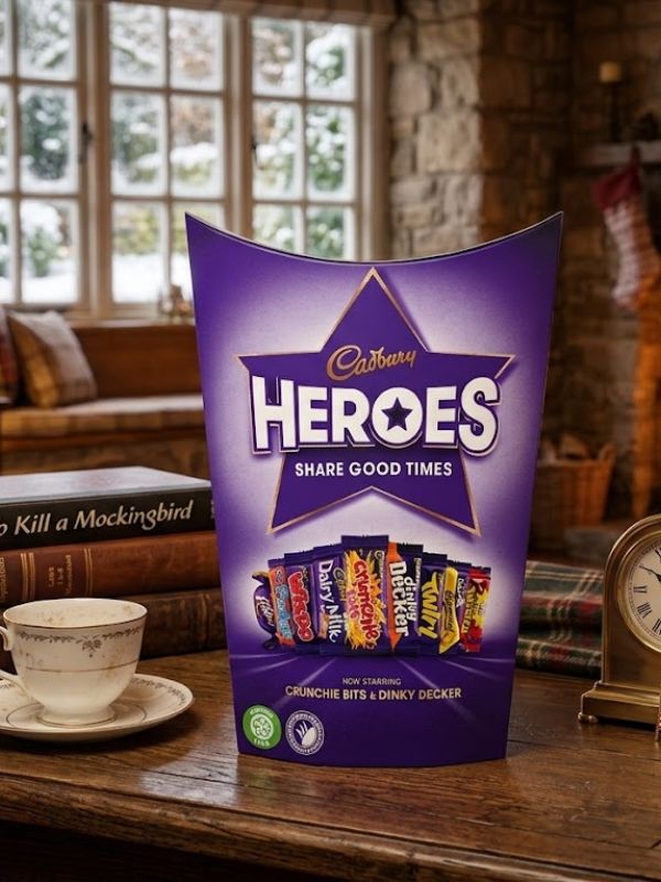 Cadbury Heroes Chocolate 240g with smooth chocolate texture in festive packaging.